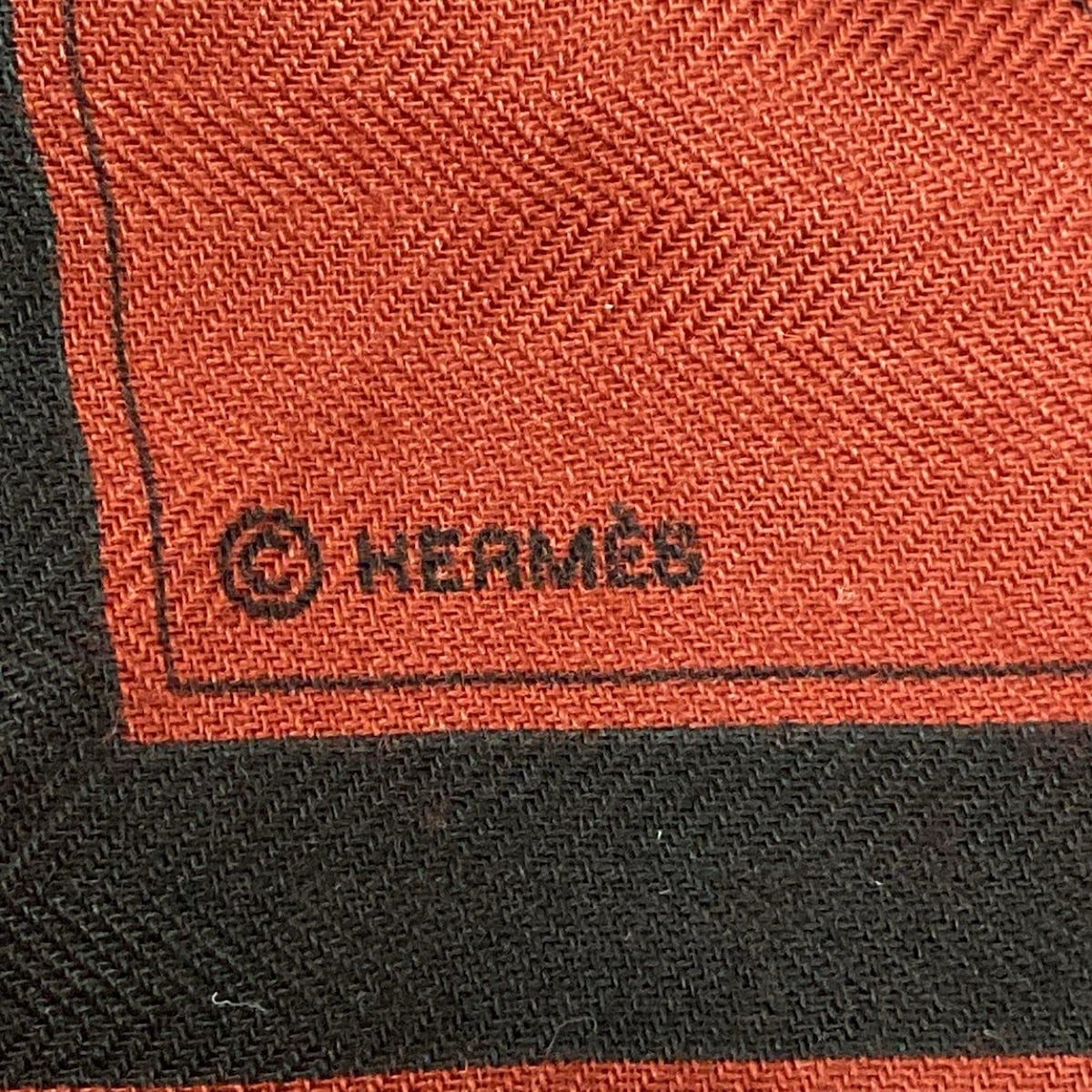 HERMES エルメス ストール ショール カレジェアン レッド×黒 フリンジ カシミヤ シルク