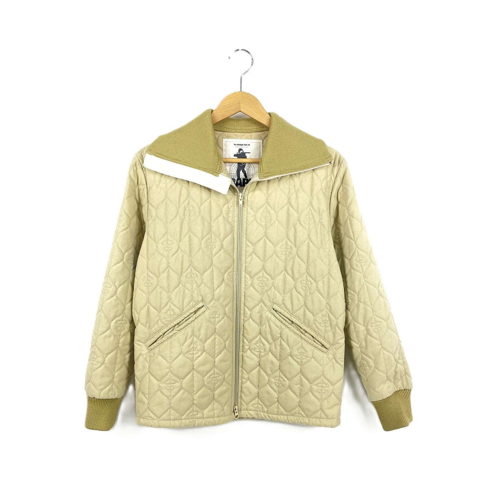 A BATHING APE アベイシングエイプ 猿顔刺繍 キルティングジャケット 中綿ジャケット ブルゾン Sサイズ ベージュ