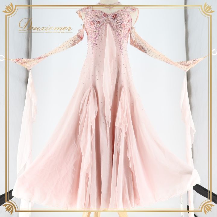 社交ダンス 衣装 チャコット Chacott ドレス ドレス フロート レース デモ 競技 ダンス パーティ かわいい 明るい ピンク系 上品 ドレス 女性らしい デザイン スカート エレガント 発表会 フォーマル