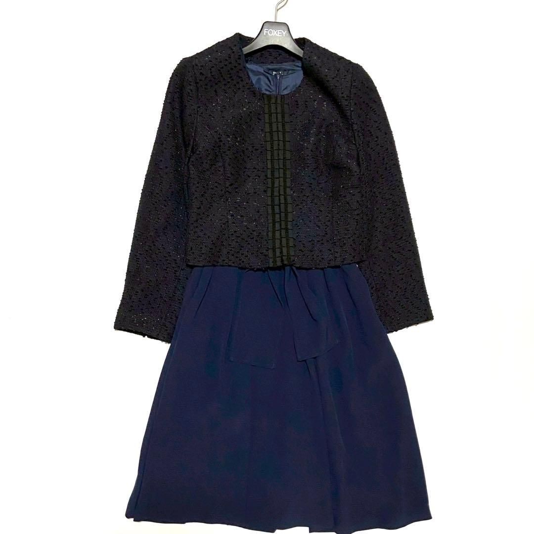 RUIRUE BOUTIQUE ルイルエブティック ワンピース セレモニー セットアップ ツイードジャケット ネイビー 卒業 入学 9 Mサイズ