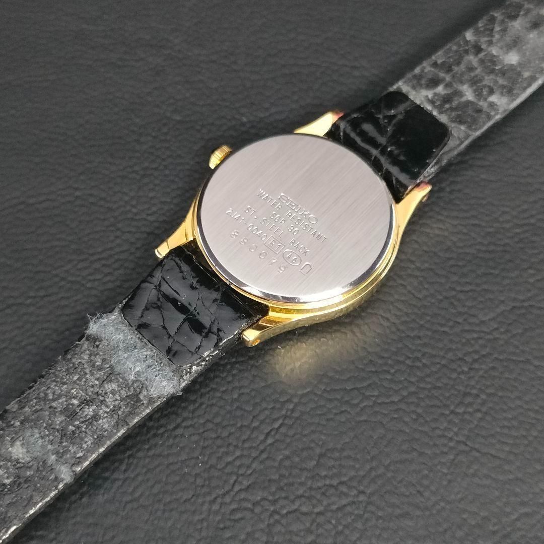 美品　SEIKO　セイコー　エクセリーヌ　ホワイト　ゴールド　ブラック　レザー 808-14 美品 SEIKO セイコー EXCELINE エクセリーヌ ゴールド ブラック