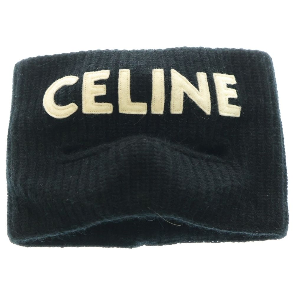 CELINE セリーヌ Knit Skumask ニット スキーマスク ロゴ エンブロイダリー ロゴアップリケ バラクラバ ビーニー ブラック 2A48P230O