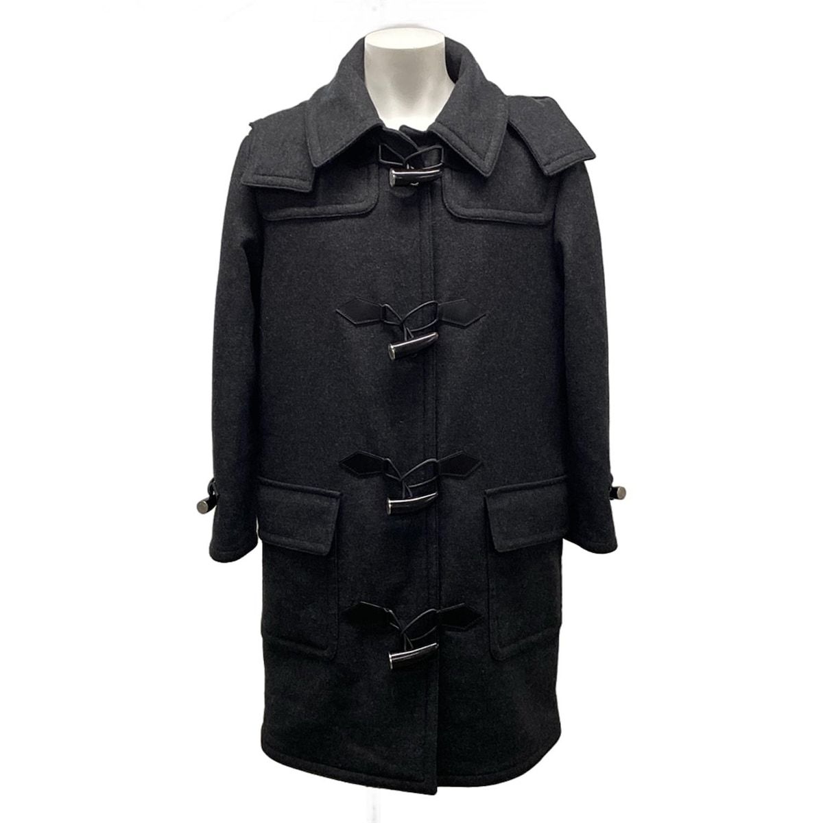 HERMES エルメス ダッフルコート サイズ46 L メンズ ダークグレー セリエ トグルボタン フード取り外し可 冬物 ウール