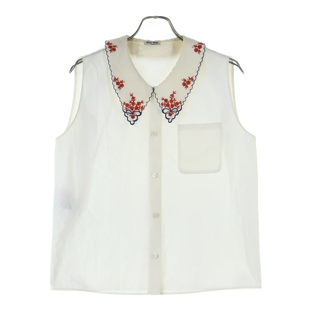 miumiu ミュウミュウ 花柄刺繍ノースリーブブラウス セーラー シャツ ホワイト