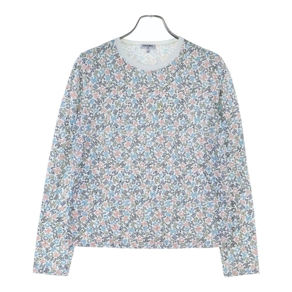 CHANEL シャネル ココマーク ロゴ 総柄プリント ラメ クルーネック ロングスリーブ 長袖Tシャツ カットソー ホワイト レディース