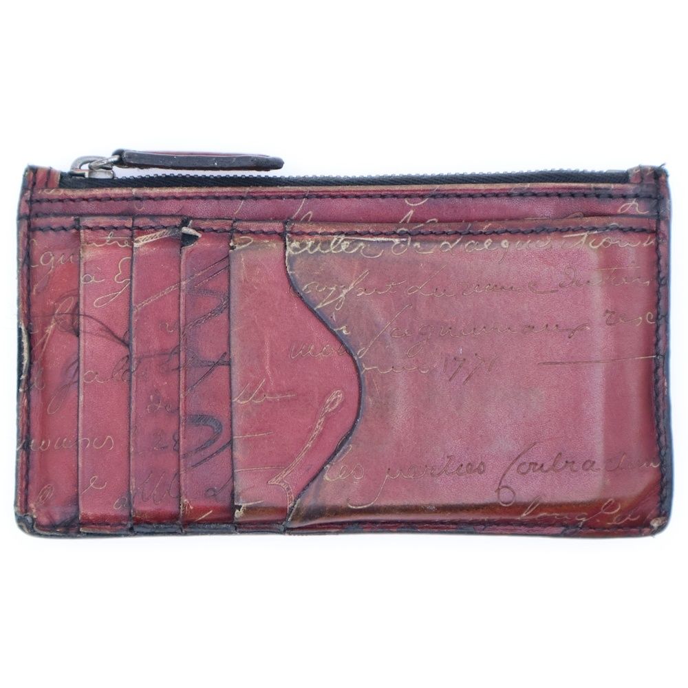 Berluti ベルルッティ カリグラフィ ラグメントケース カードケース 名刺入れ 小物入れ レッド バーガンディ レザー ゴールド金具