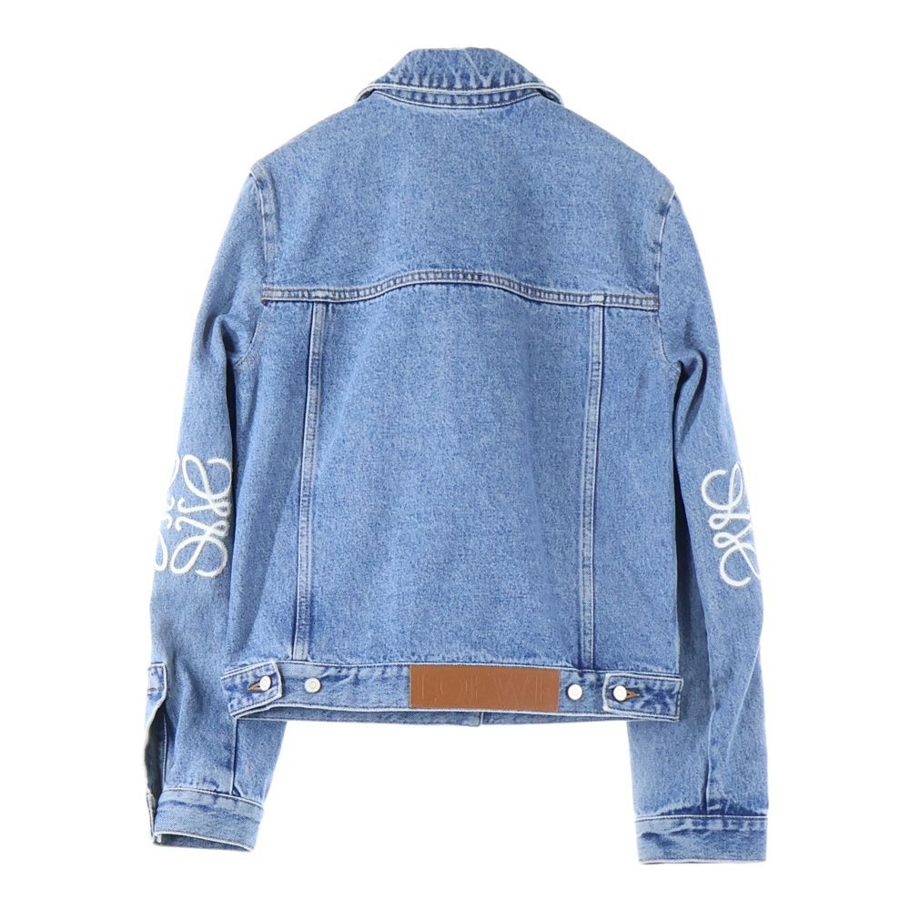 LOEWE ロエベ アナグラムロゴ カットアウト エルボー 裾レザーパッチ ウォッシュ加工 デニム トラッカージャケット インディゴ S359Y50X23