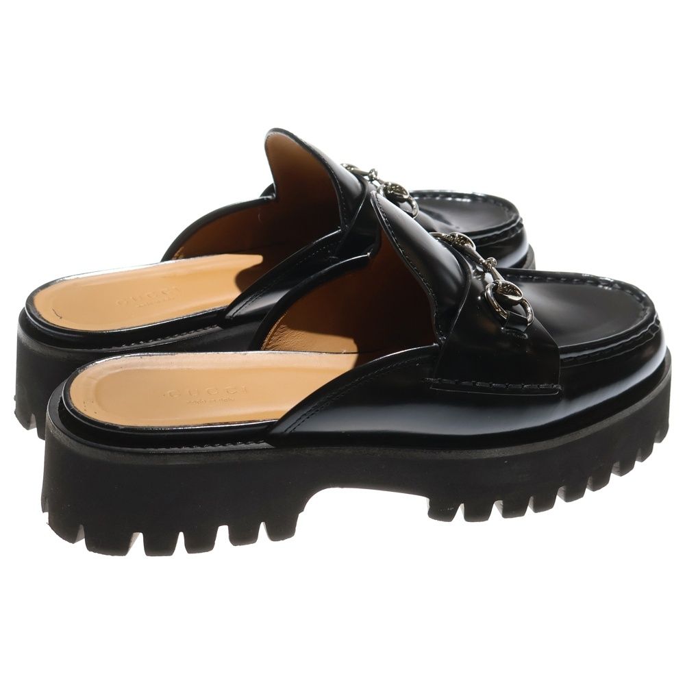 GUCCI (グッチ) ホースビット レザーミュール 厚底サンダル ブラック