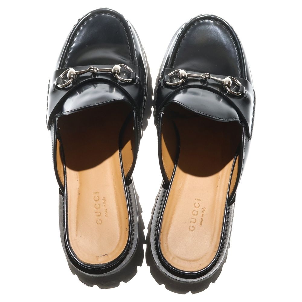 GUCCI (グッチ) ホースビット レザーミュール 厚底サンダル ブラック