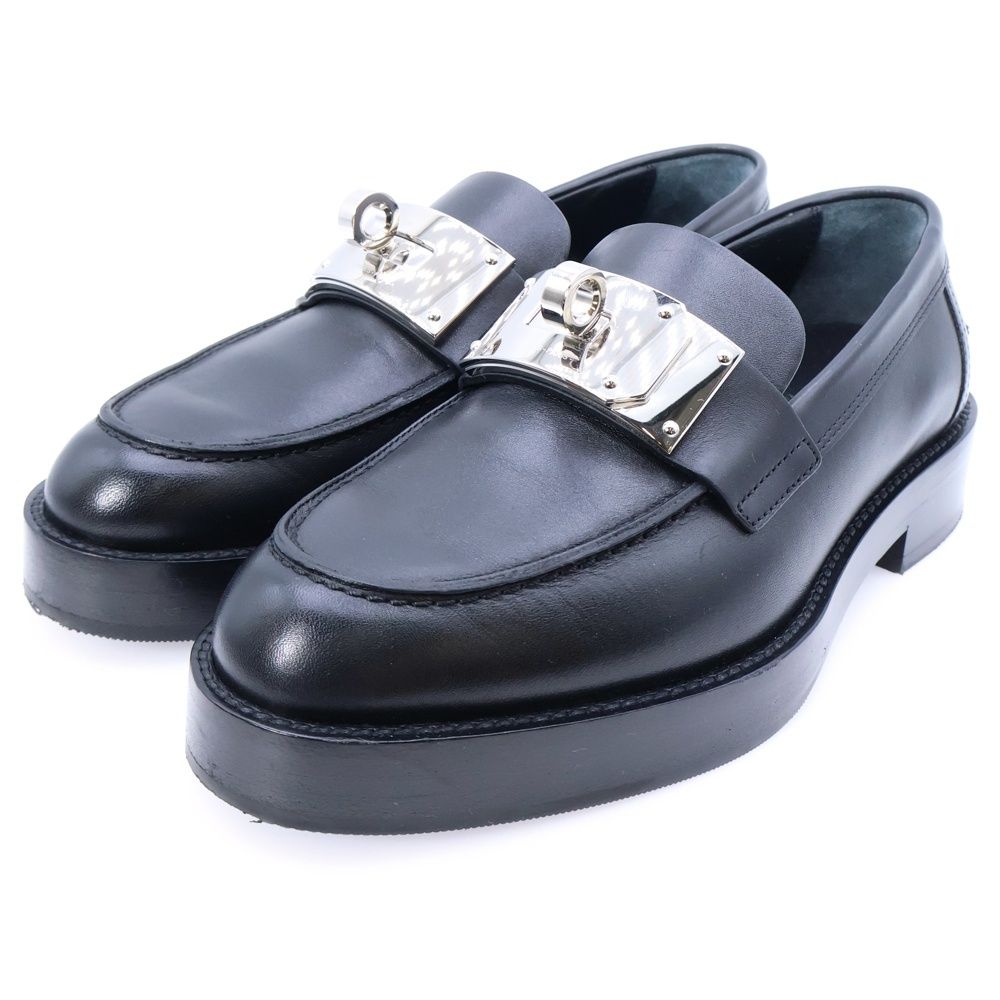 HERMES エルメス 23 AW HOT ホット ケリーバックル レザー ローカットシューズ ローファー シルバー金具 ブラック レディース