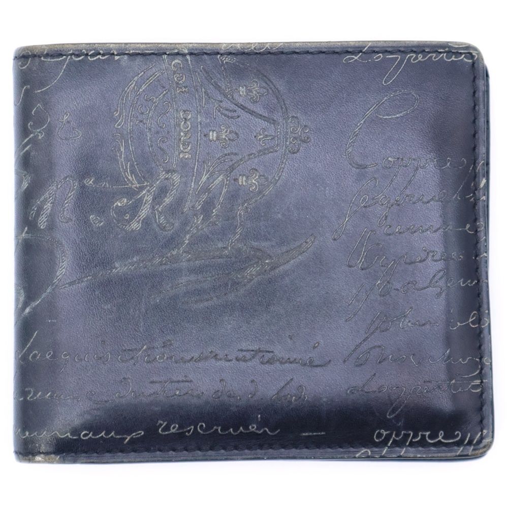 【新品✨】ベルルッティ カリグラフィ 二つ折り財布 コンパクトウォレット 黒 Berluti (ベルルッティ) カリグラフィー コンパクトウォレット 二