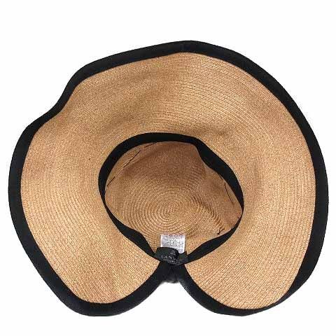 ランバン LANVIN 麦わら帽子 つば広帽 ハット リボン ストロー M 57cm