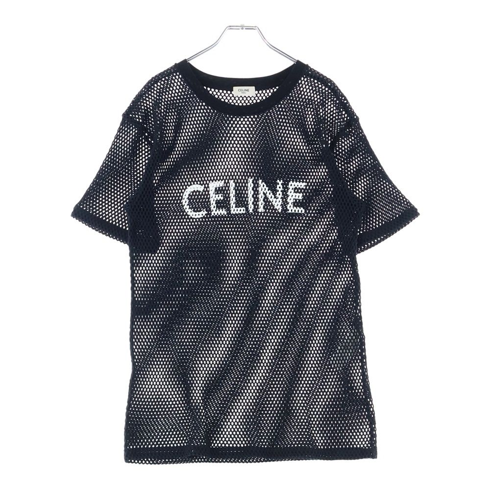 CELINE セリーヌ 22SS ロゴプリント メッシュ クルーネック 半袖Tシャツ カットソー ブラック 2X62A950P