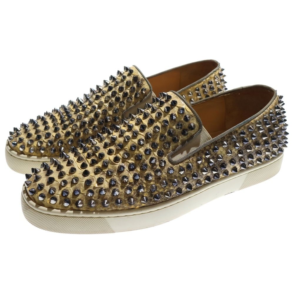 CHRISTIAN LOUBOUTIN クリスチャンルブタン パイソン スタッズ スリッポン ローカットスニーカー シューズ ベージュ