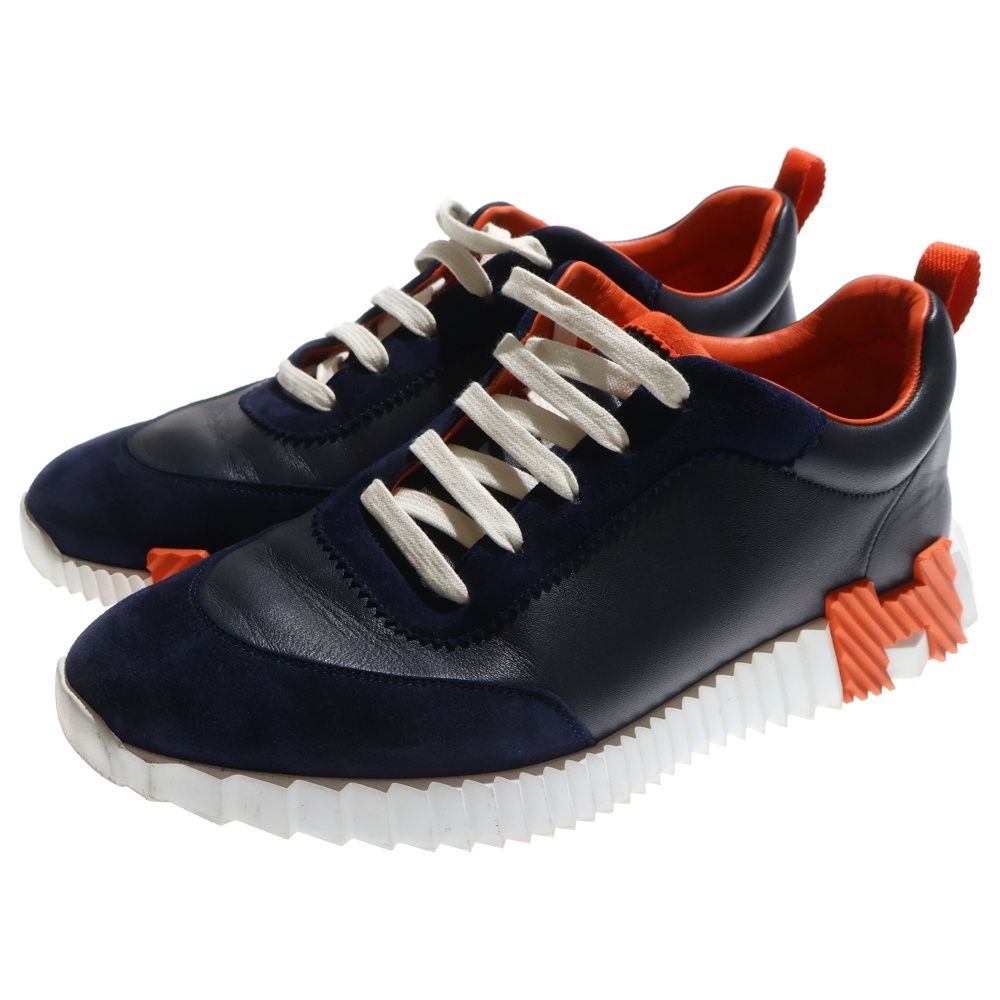 HERMES エルメス バウンシング レザー ローカットスニーカー シューズ ネイビー オレンジ