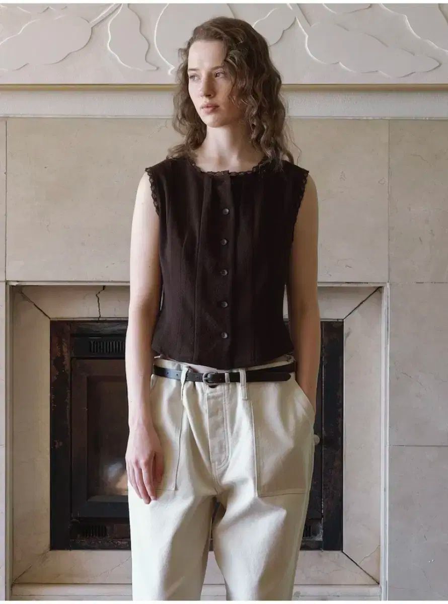 ビアプレーン ビア 麦 ボタン ベスト ブラウン