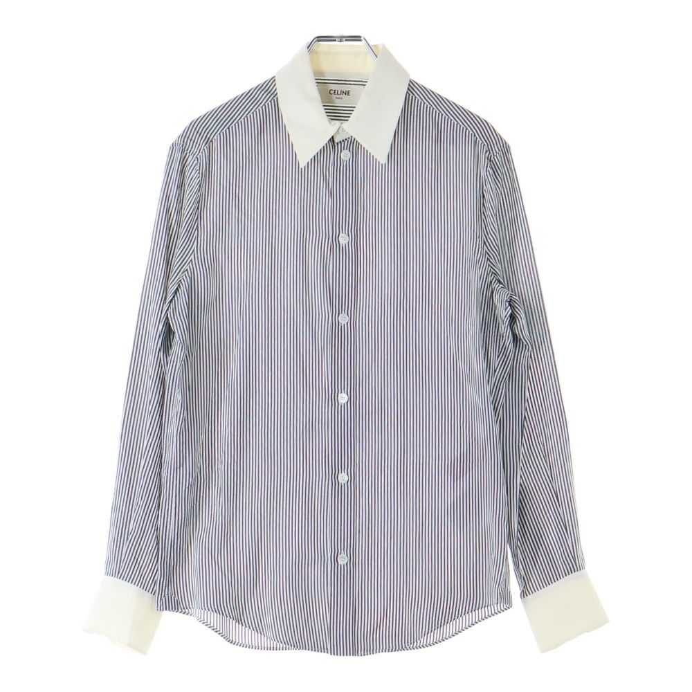 CELINE セリーヌ loose shirt in striped silk poplin ストライプ総柄 シルクポプリン ルーズフィット 長袖シャツ ホワイト グレー 2C259848H