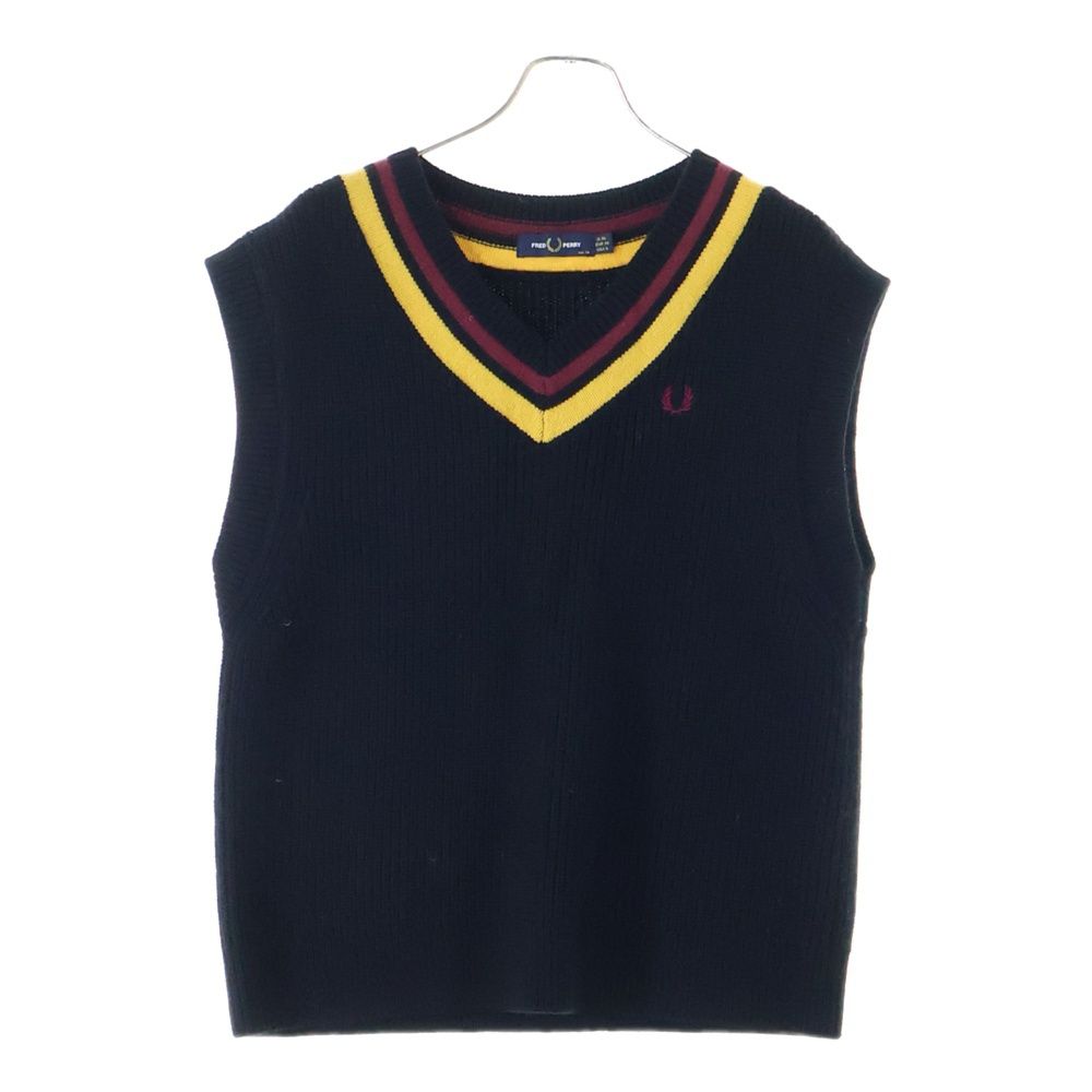 FRED PERRY フレッドペリー フロント刺繍ロゴ Vネックニットベスト レディース ブラック FZ 7230