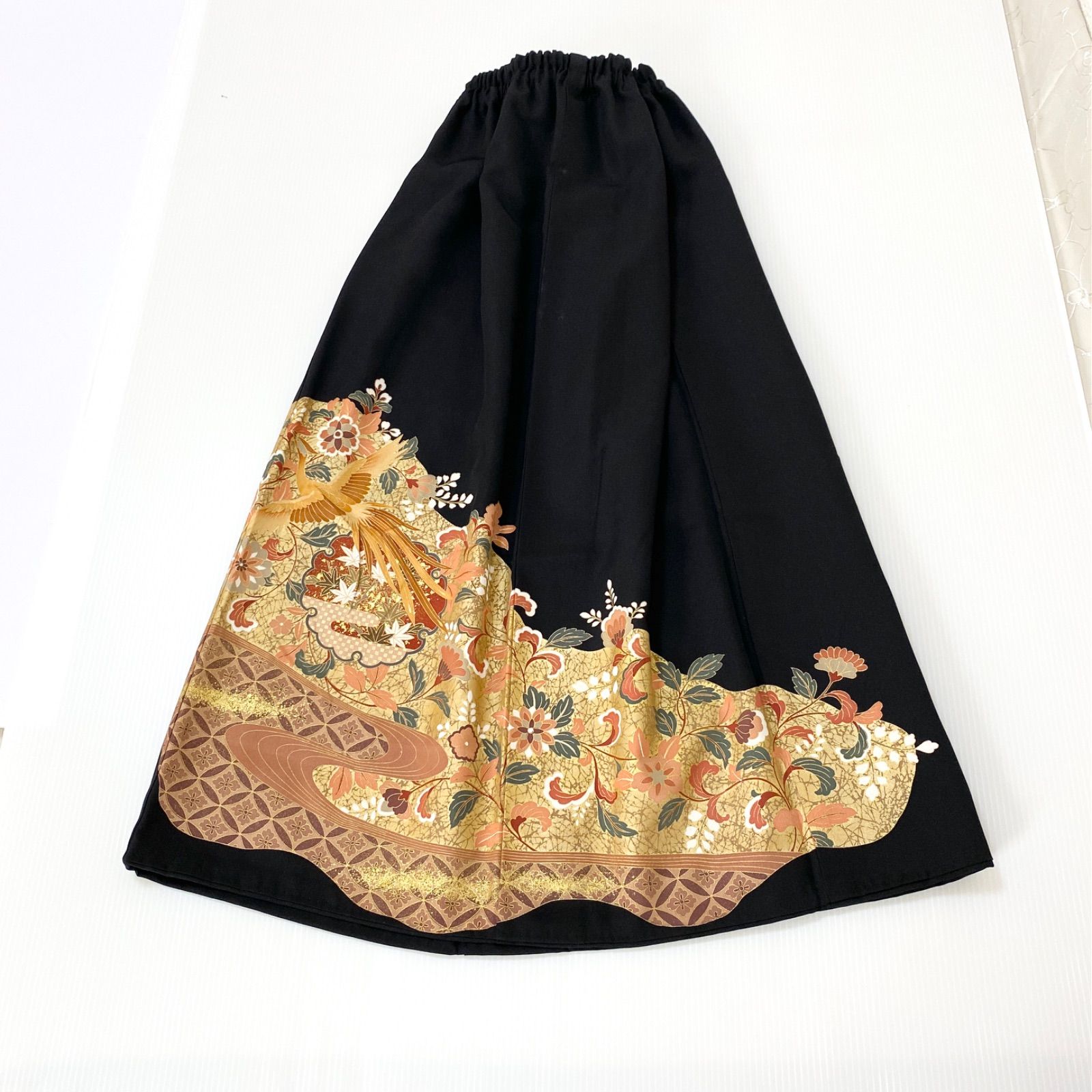 大人可愛いセレブ着物スカートフリーサイズ黒留袖着物リメイクロングスカート5850 大人可愛いセレブ着物スカートフリーサイズ黒留袖着物リメイクウエスト