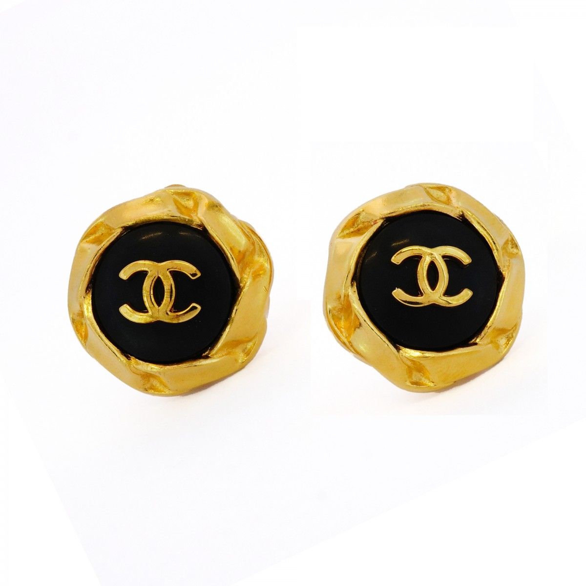 5 job 0001 シャネル イヤリング ヴィンテージ ココマーク GPメッキ ゴールド ブラック レディース