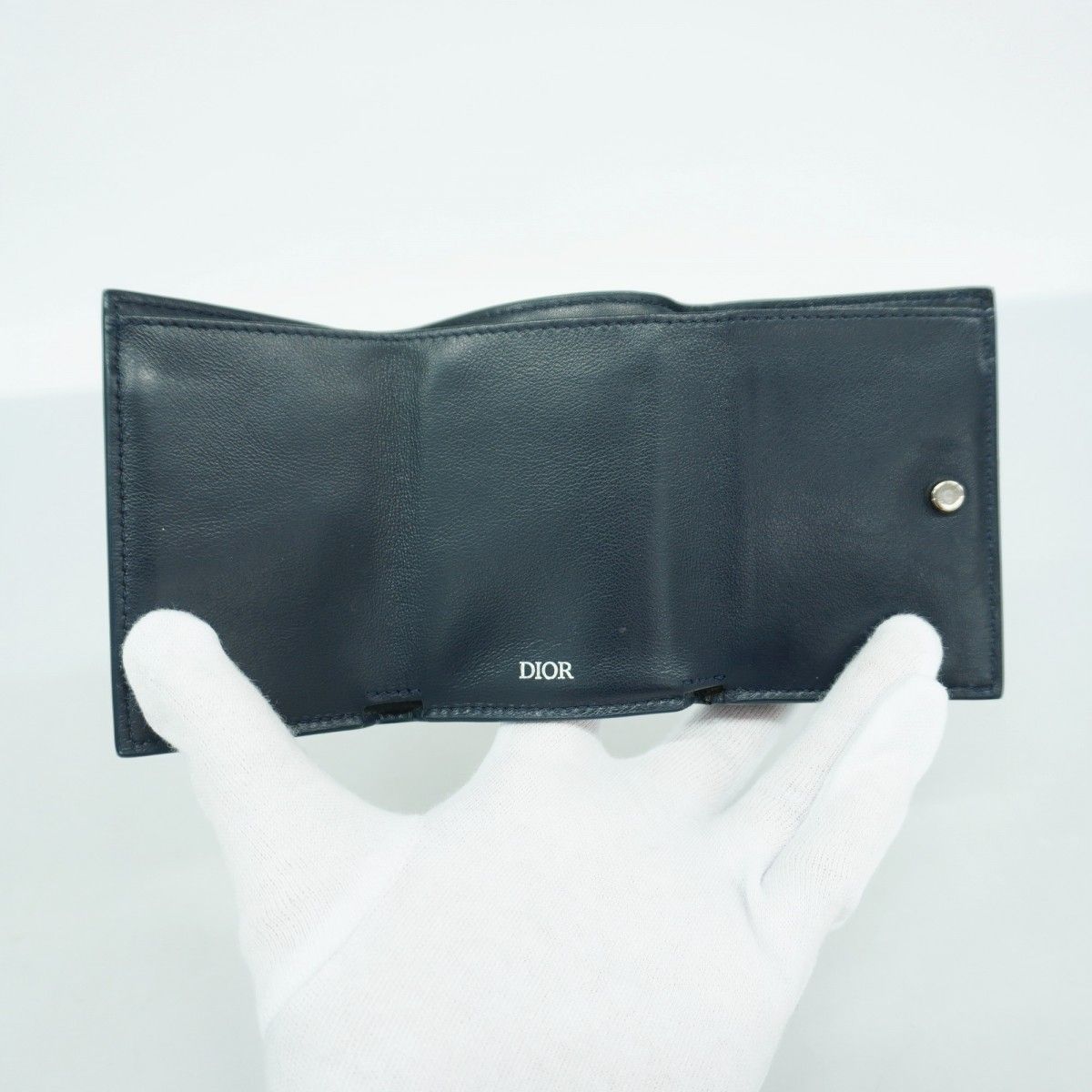  5 oc 2154 クリスチャンディオール 三つ折り財布 レザー ネイビー シルバー金具 レディース 三つ折り財布 折り財布