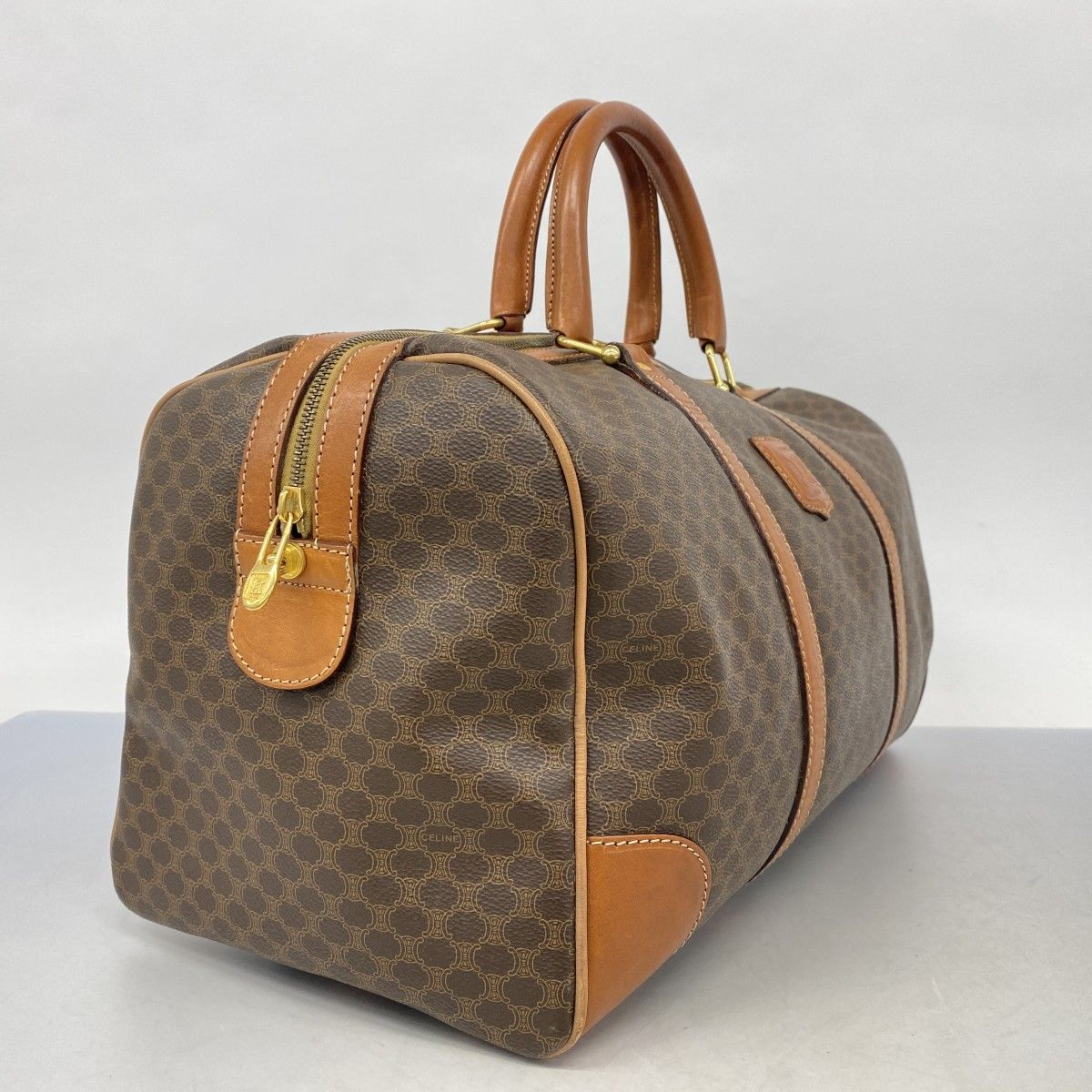 5oc1959 セリーヌ ボストンバッグ マカダム PVC ブラウン ゴールド金具 メンズ レディース ユニセックス