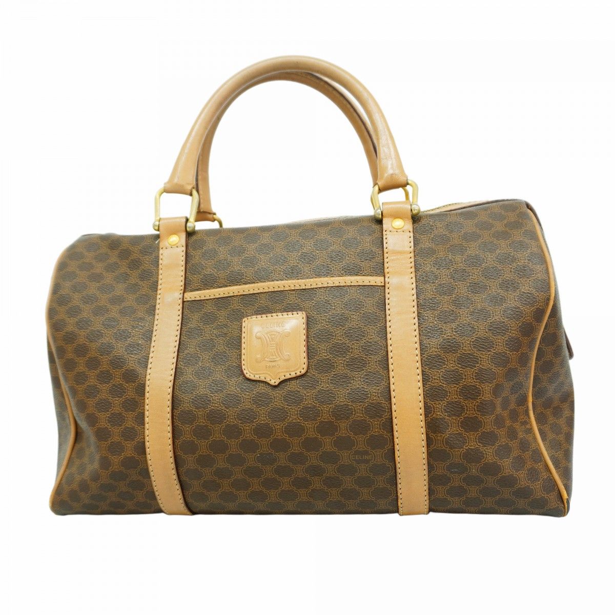 5oc2212 セリーヌ ボストンバッグ マカダム PVC ブラウン ゴールド金具 メンズ レディース ユニセックス