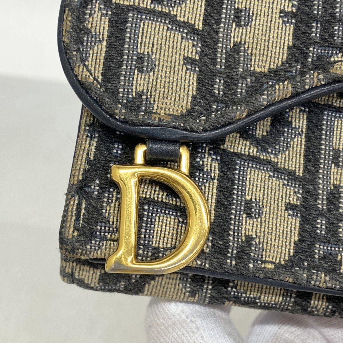  5 oc 2255 h クリスチャンディオール 三つ折り財布 トロッター サドル キャンバス ネイビー ゴールド金具 レディース 三つ折り財布 折り財布