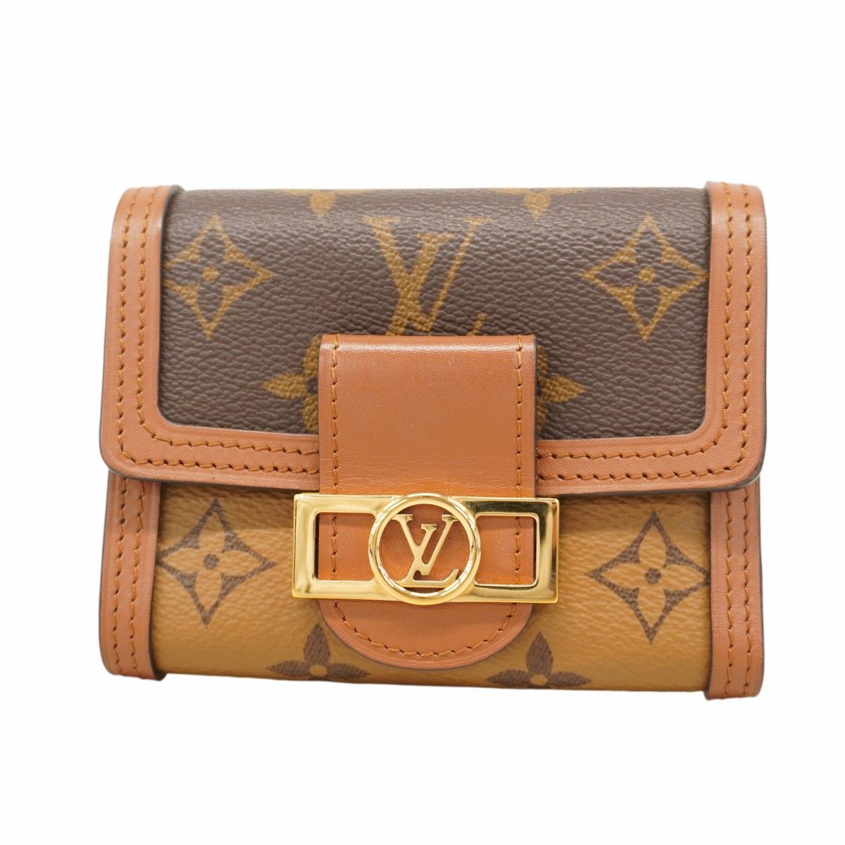 5oc2326 ルイヴィトン 三つ折り財布 モノグラム リバース ポルトフォイユドーフィーヌコンパクト M68725 ブラウン レディース