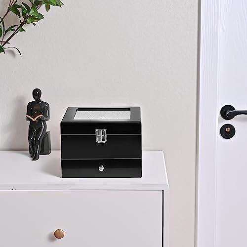 ProCase メンズ木製腕時計ボックス 6スロット ラッカー仕上げ ガラストップ付き 2段ディスプレイケース 父の日ギフト ブラック 8e581671