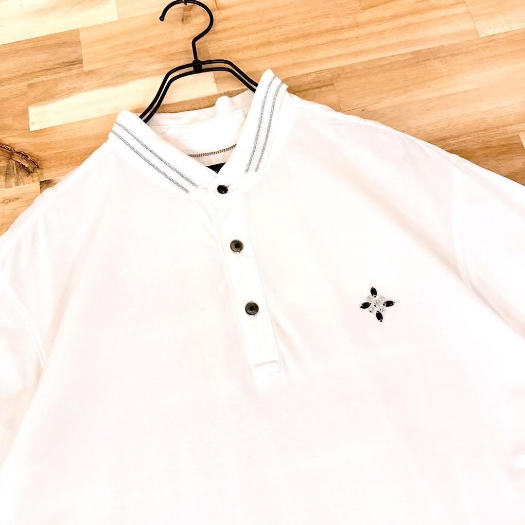 【セントアンドリュース】ラインストーン ゴルフ ポロシャツ 半袖 LL 白×黒 セントアンドリュース】ラインストーン ゴルフ ポロシャツ 半袖 LL 白