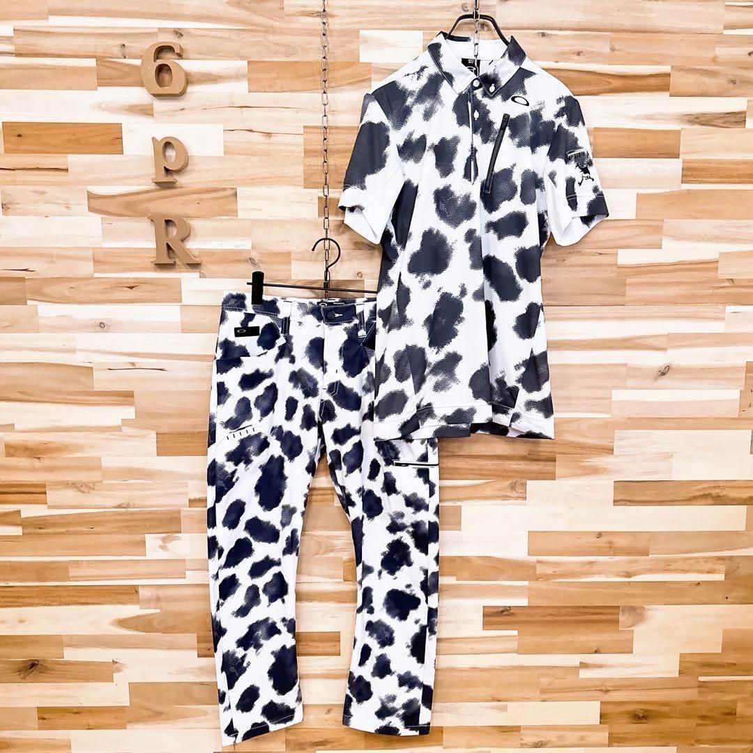 オークリー 斑模様 デザイン ゴルフ セットアップ 上下 白×グレー