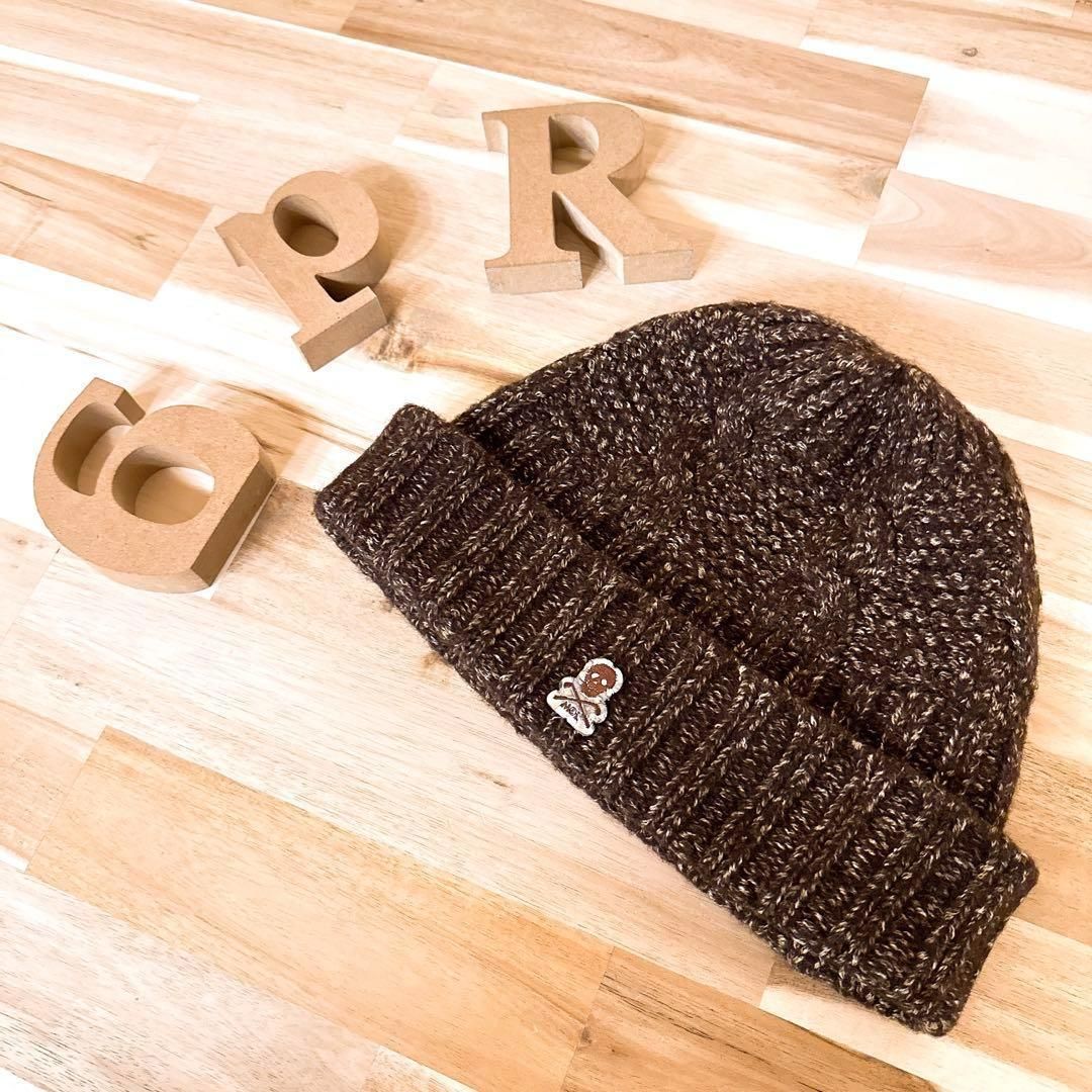 マークアンドロナ スカル ミニマル ロゴ ミックス ニット帽 ゴルフ茶ブラウン