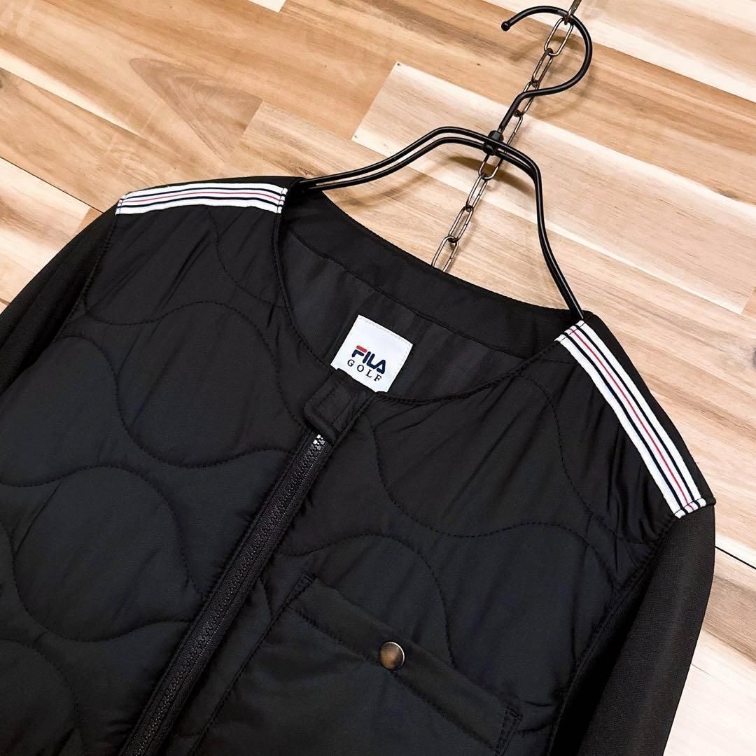 【フィラゴルフ】ジップアップ キルティング 中綿 ブルゾン ゴルフ M 黒×白 フィラゴルフ】ジップアップ キルティング 中綿 ブルゾン ゴルフ M 黒×白
