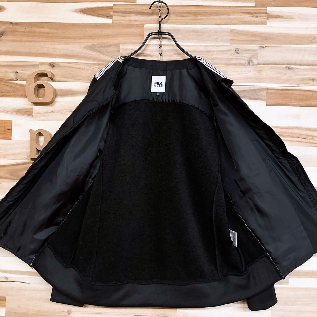 【フィラゴルフ】ジップアップ キルティング 中綿 ブルゾン ゴルフ M 黒×白 フィラゴルフ】ジップアップ キルティング 中綿 ブルゾン ゴルフ M 黒