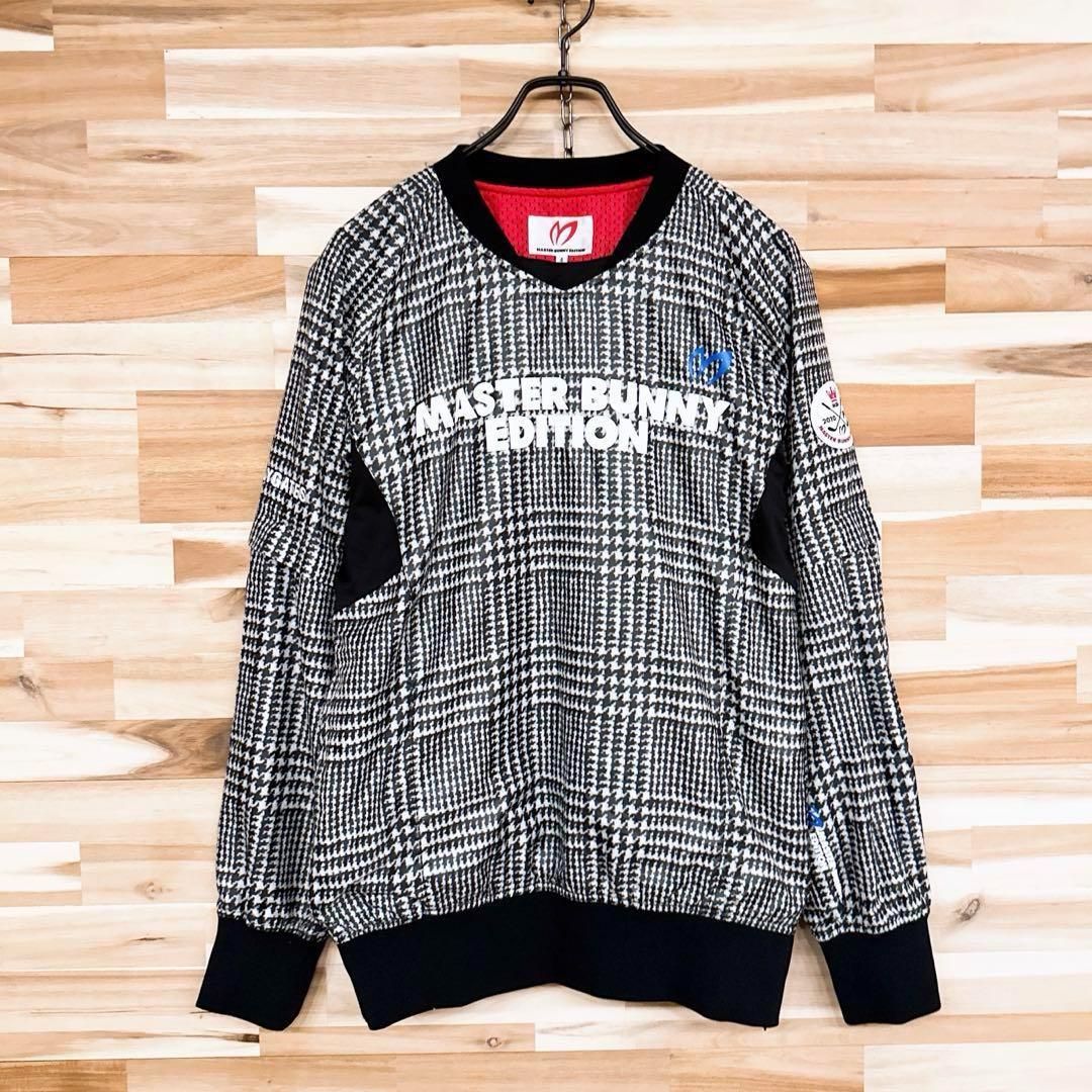 美品【マスターバニーエディション】半袖2way長袖 ゴルフ千鳥柄ブルゾン 黒×白 マスターバニーエディション】半袖 2way 長袖 ゴルフ ブルゾン 千鳥柄
