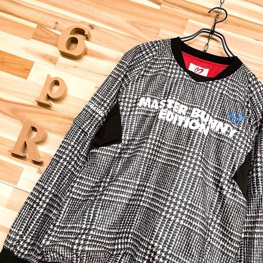 マスターバニー　総柄シャツ　千鳥柄　刺繍ロゴ　長袖　ゴルフ　ウール　日本製　XL マスターバニー 総柄シャツ 千鳥柄 刺繍ロゴ 長袖 ゴルフ ウール 日本