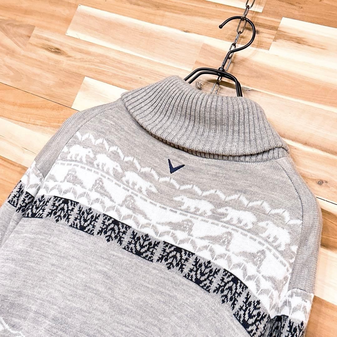 【キャロウェイ】シロクマ ジップ ニット ブルゾン ゴルフ LL グレー×白 キャロウェイ】シロクマ ジップ ニット ブルゾン ゴルフ LL グレー×白