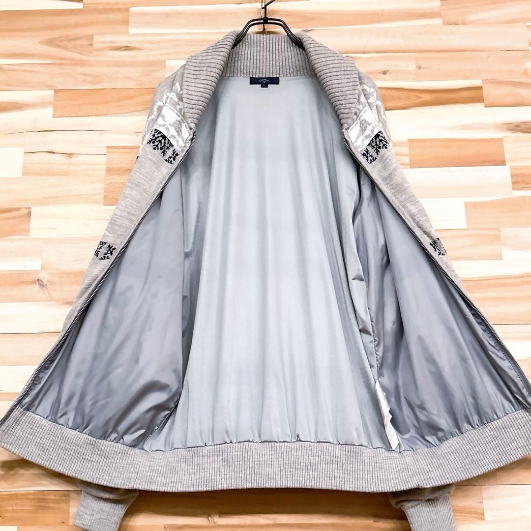 【キャロウェイ】シロクマ ジップ ニット ブルゾン ゴルフ LL グレー×白 キャロウェイ】シロクマ ジップ ニット ブルゾン ゴルフ LL グレー×白