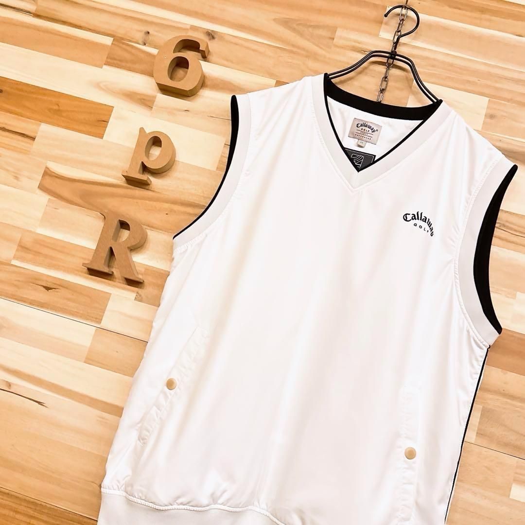 キャロウェイ メッシュ ライニング Vネック ナイロン ベスト ゴルフLL 白