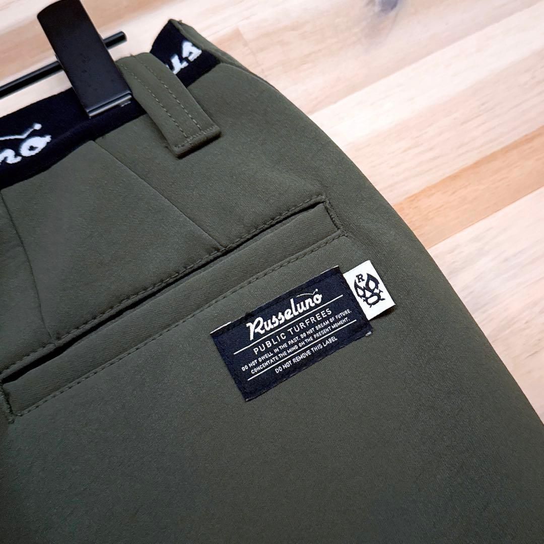 美品【ラッセルノ】ウォーム スキニー ゴルフ パンツ 裏起毛 秋冬 カーキ×黒 美品【ラッセルノ】ウォーム スキニー ゴルフ パンツ 裏起毛 秋冬