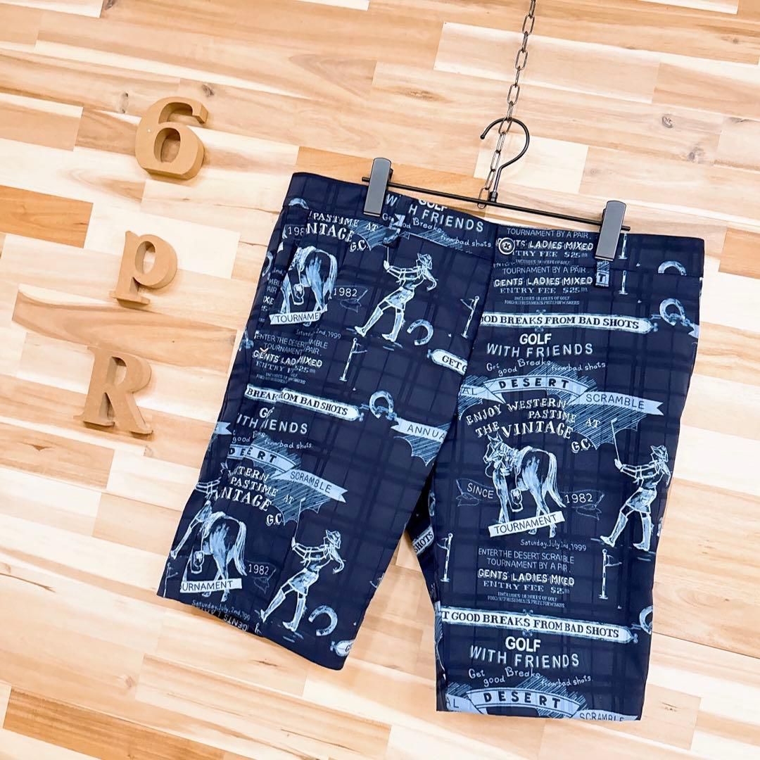 キャロウェイ チャック パターン ゴルフ柄 ハーフパンツ総柄 3 L 紺 青