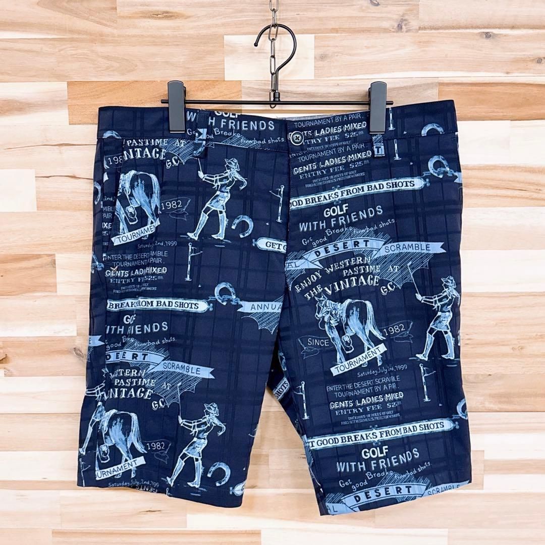 キャロウェイ チャック パターン ゴルフ柄 ハーフパンツ総柄 3 L 紺 青