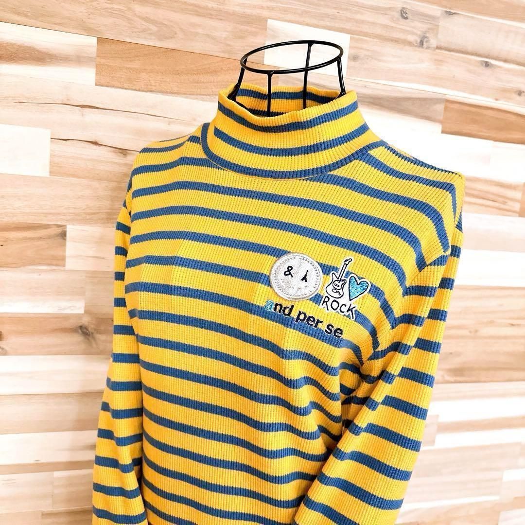 【アンパスィ】ハイネック ボーダー リブ ニット セーター ゴルフ L 黄×青 アンパスィ】ハイネック ボーダー リブ ニット セーター ゴルフ L 黄