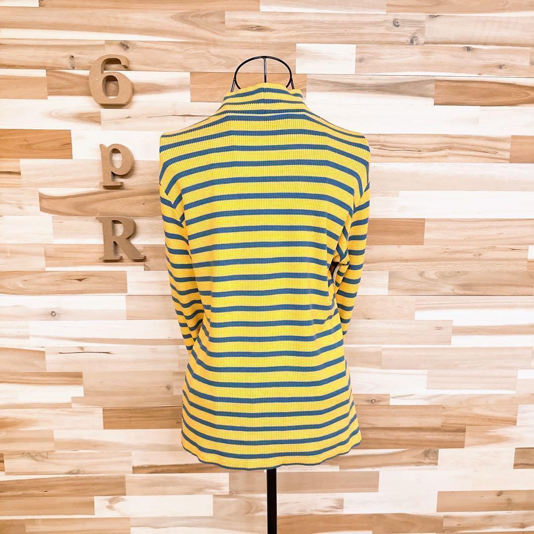 アンパスィ】ハイネック ボーダー リブ ニット セーター ゴルフ L 黄