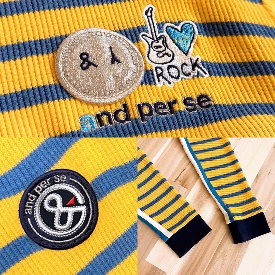 【アンパスィ】ハイネック ボーダー リブ ニット セーター ゴルフ L 黄×青 アンパスィ】ハイネック ボーダー リブ ニット セーター ゴルフ L 黄