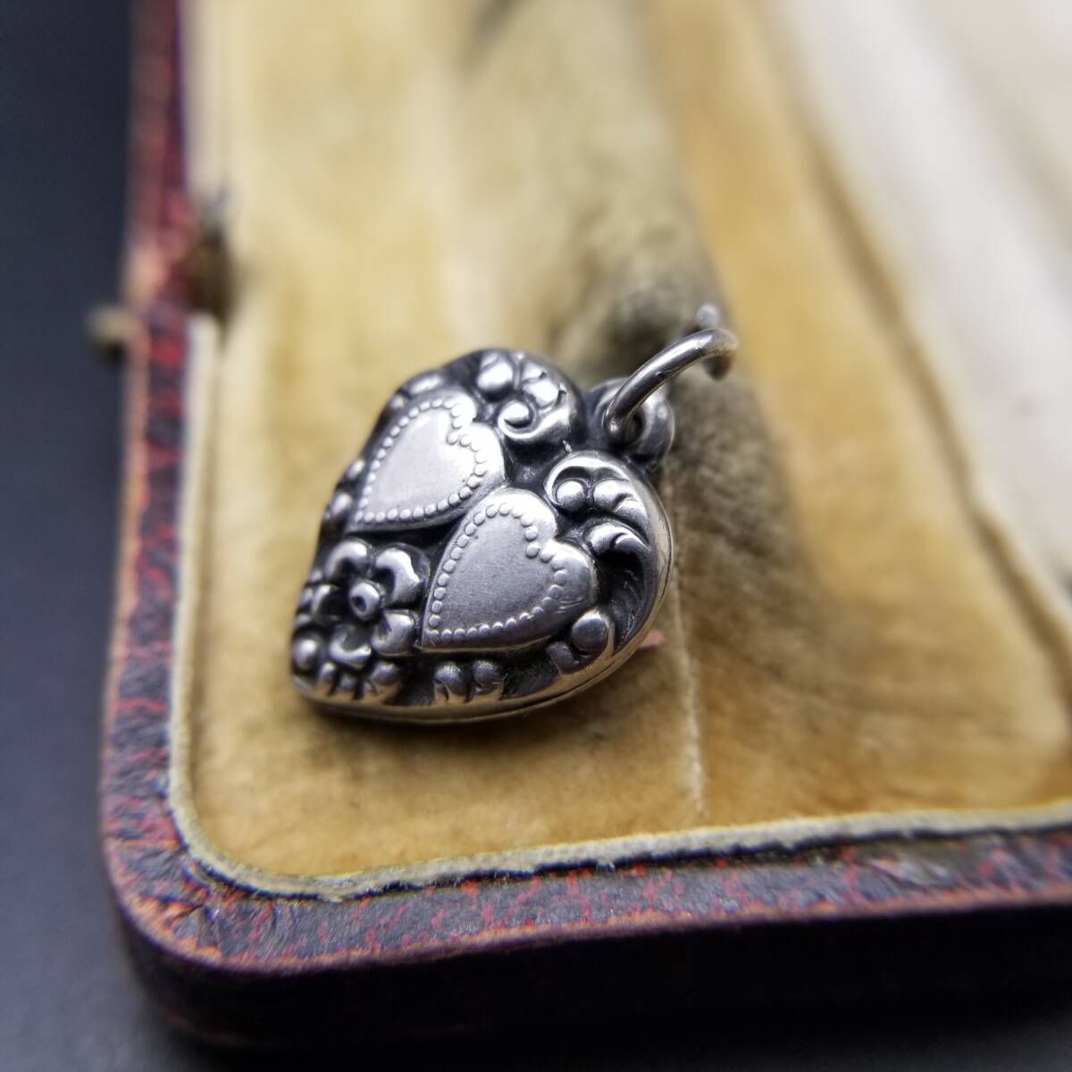 WWII期 ヴィンテージ スウィートハートジュエリー ダブルハート 勿忘草 チャーム 925 シルバー ペンダント 銀 ネーム彫金 Jonkins Y 25-D