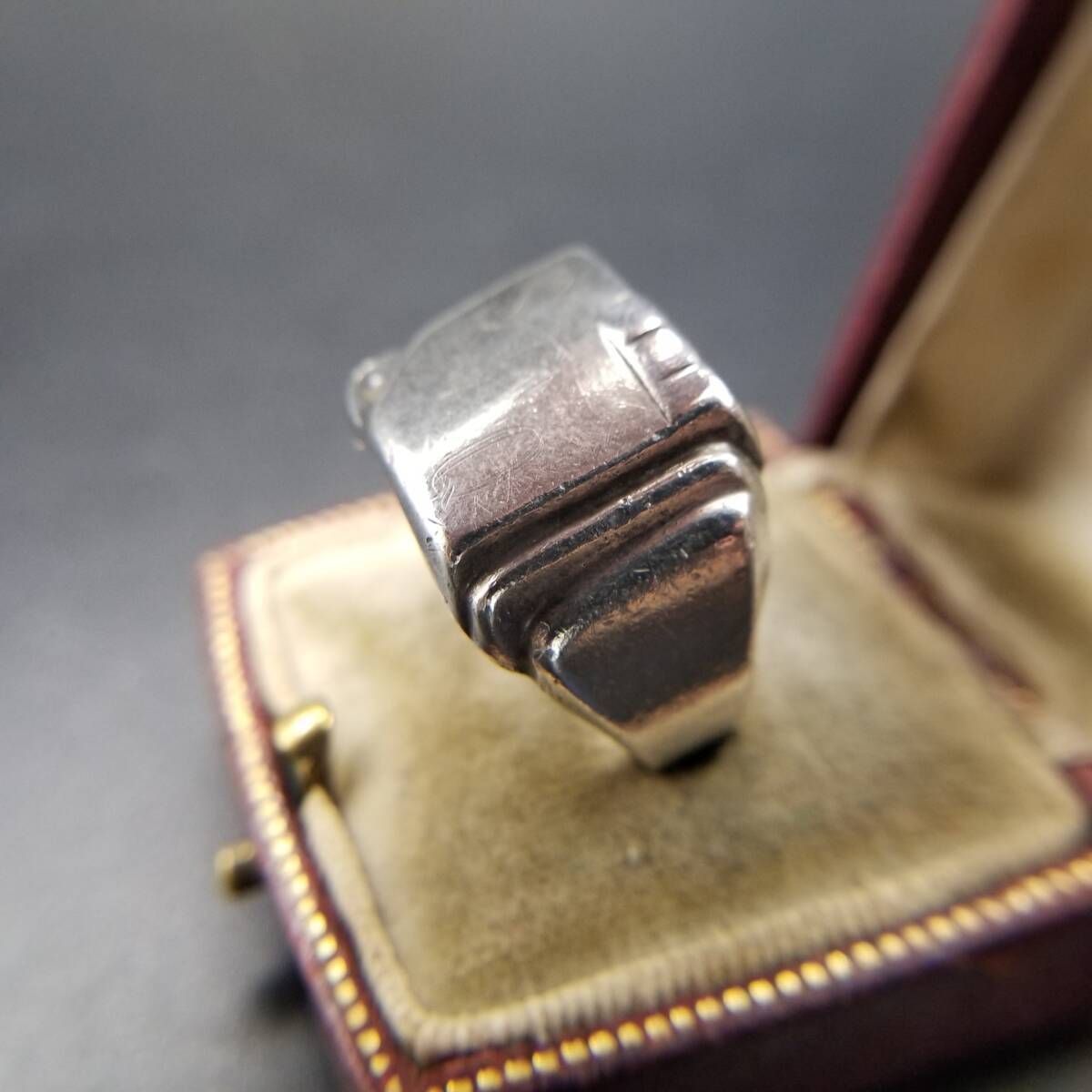 ESPO社製 アールデコ スクエア シグネット イニシャルレター STQ ヴィンテージ リング 925 シルバー 銀 指輪 メンズジュエリー Y 17 N