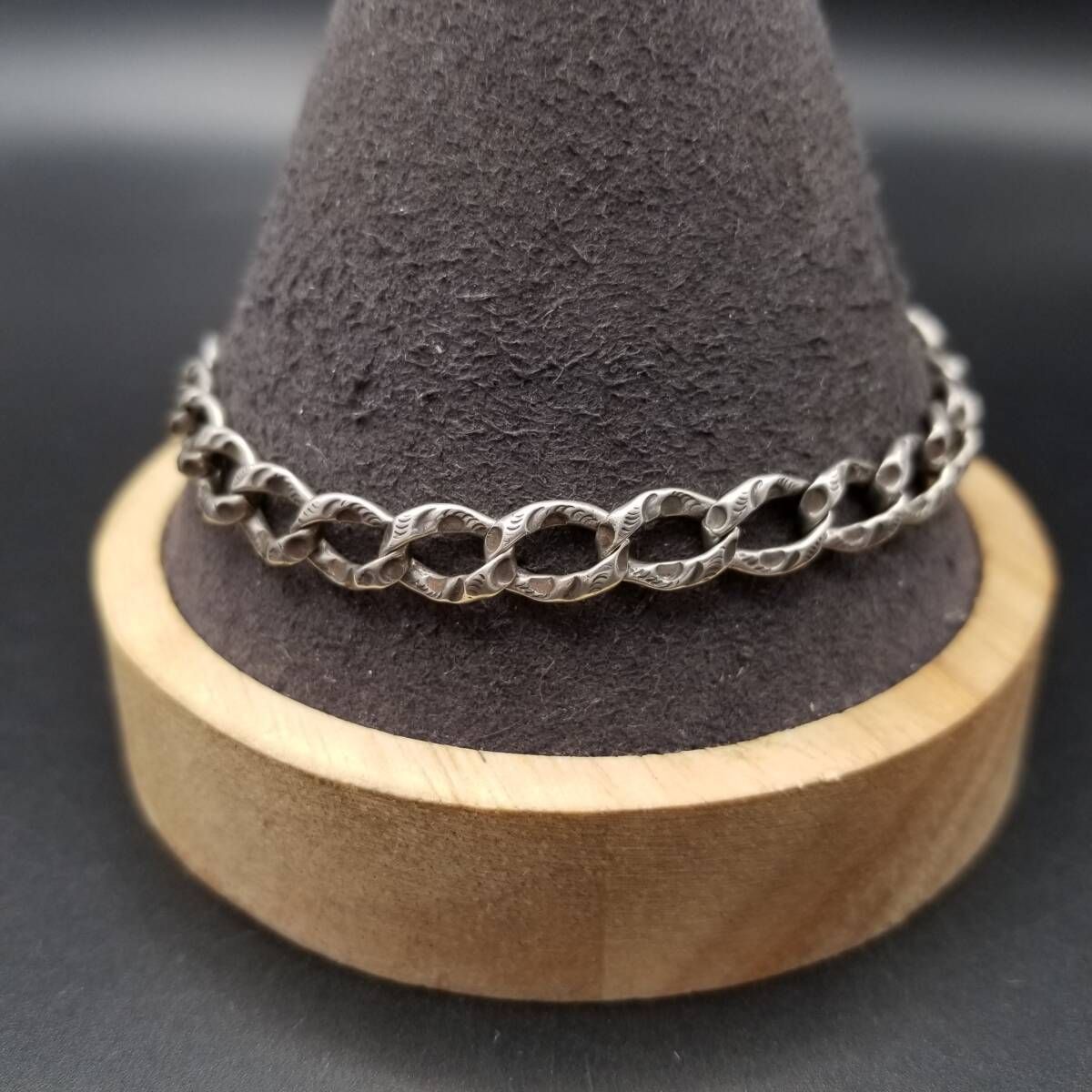 スタンプワーク エッチング マンテルチェーン 925 シルバー ヴィンテージ ブレスレット 銀 スタイリッシュ メンズジュエリー Y 25 F