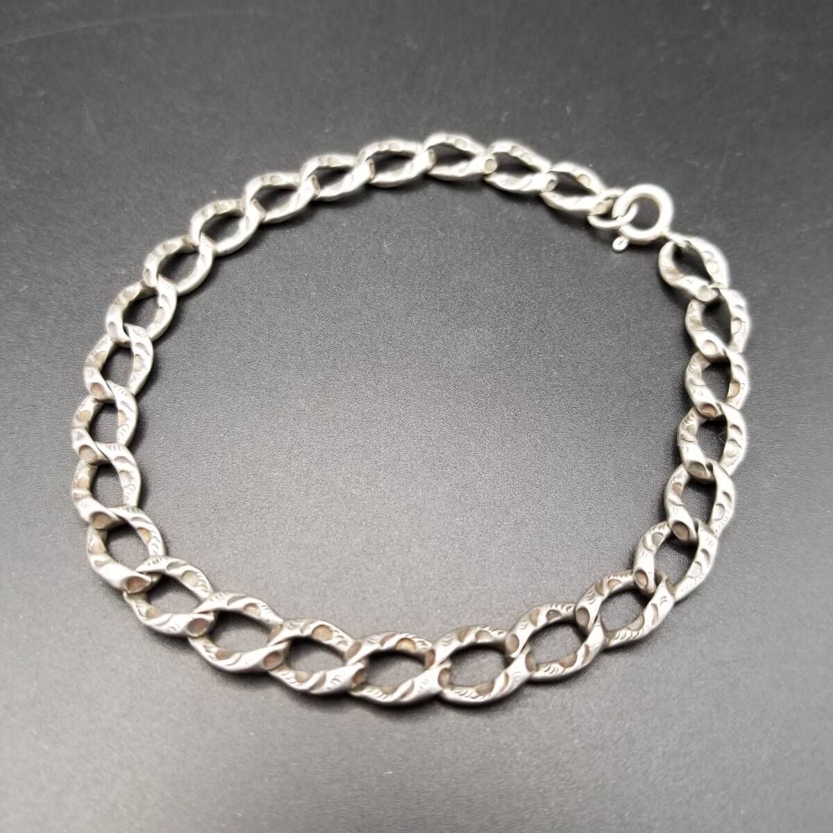 スタンプワーク エッチング マンテルチェーン 925 シルバー ヴィンテージ ブレスレット 銀 スタイリッシュ メンズジュエリー Y25-F
